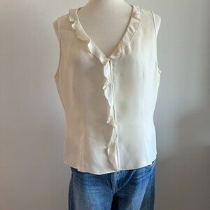 Etcetera beige sleeveless blouse with a ruffled V neckline size 12